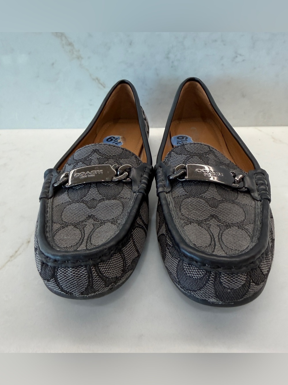 COACH Gray Signature Jacquard Loafers with Metal Bit